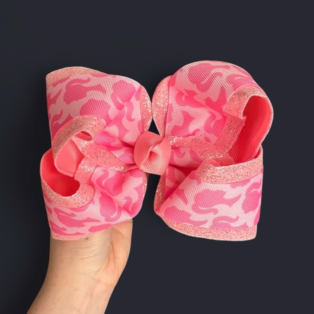 Pink Barbie Glitter smocked bow